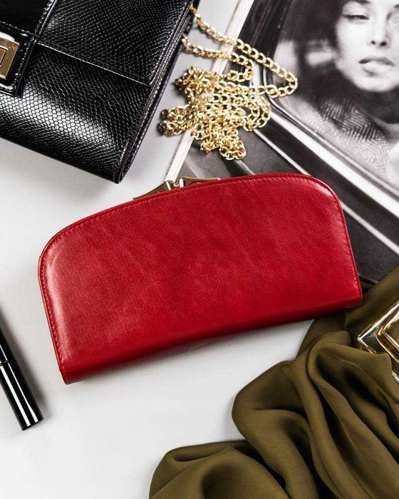 Portfel Damski PETERSON Duży SKÓRZANY Poziomy Elegancki na BIGIEL Red