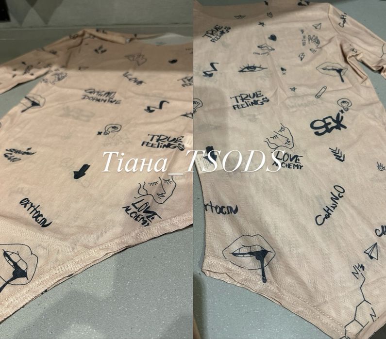 Боді тату бежевий Топ жіночий прозорий тілесний боді з татуюванням С М