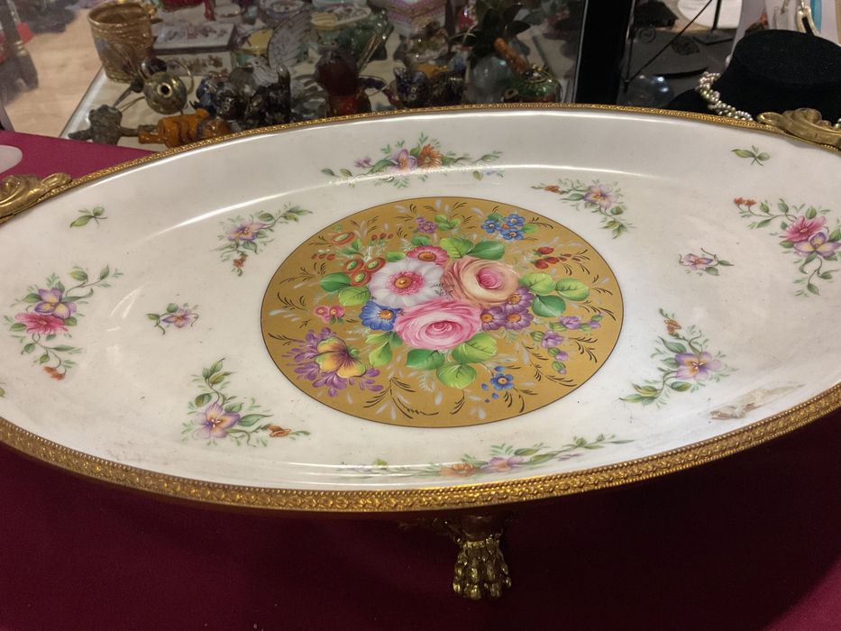 Centro de mesa francês 44x22cm porcelana vintage