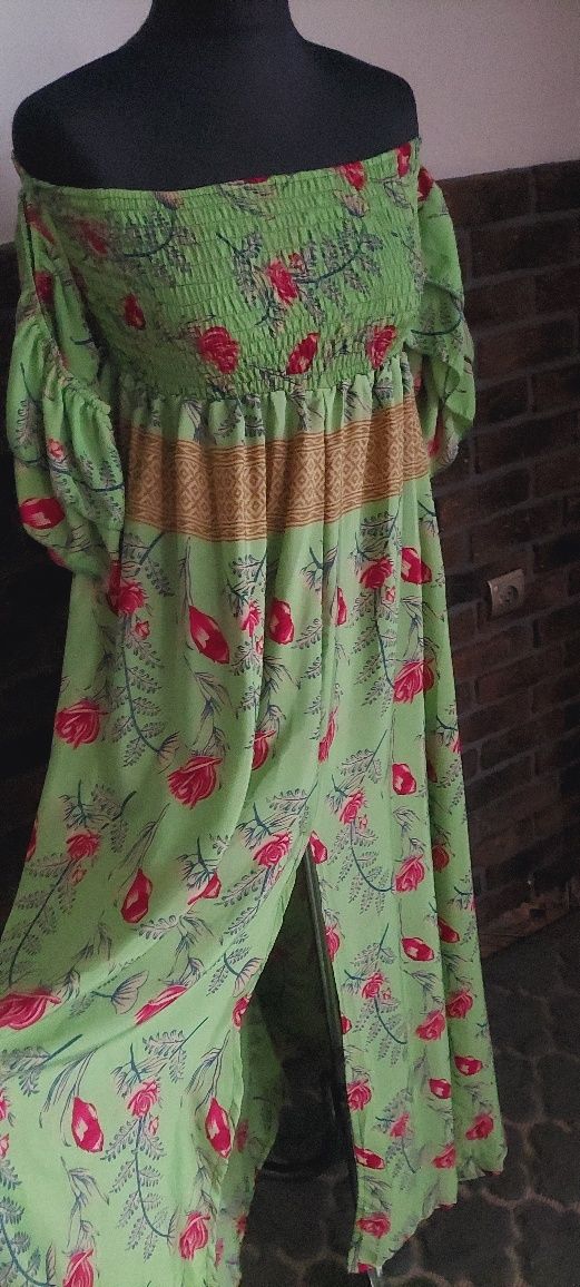 Sukienka jedwabna jedwab hiszpanka boho silk etno kwiaty indyjska I
