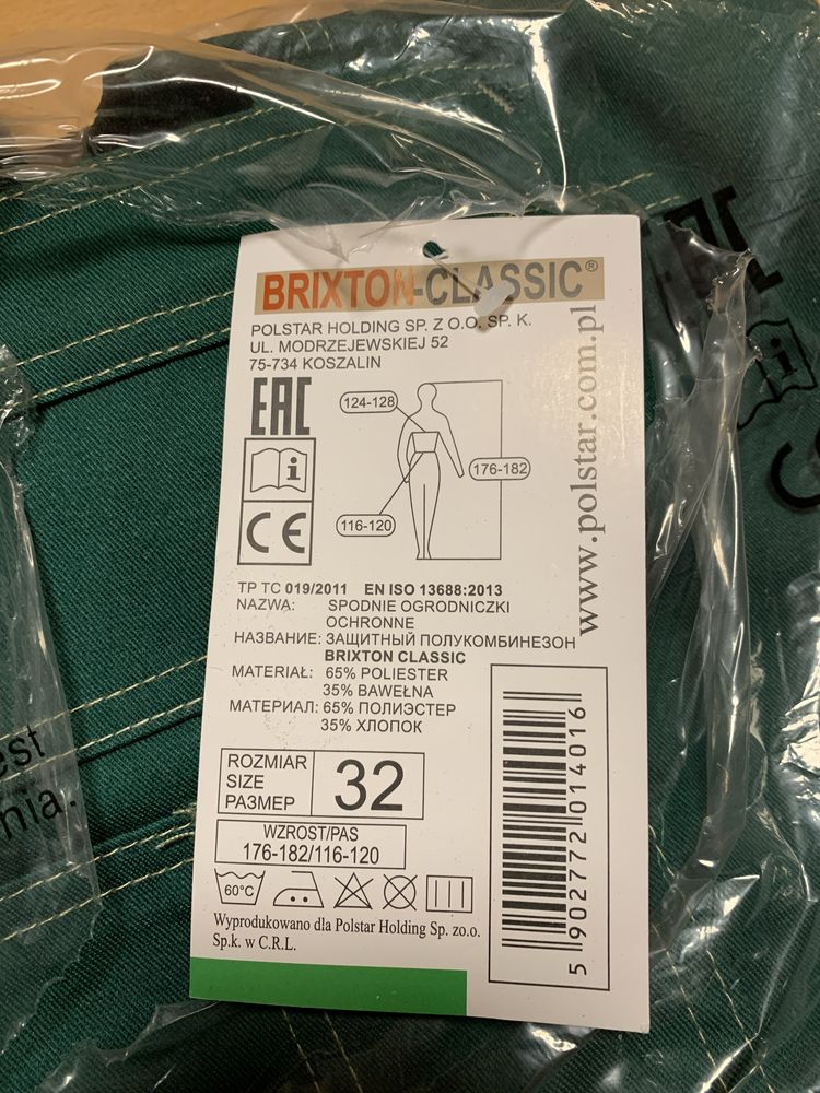 Nowe spodnie robocze Brixton ogrodniczki rozmiar 32