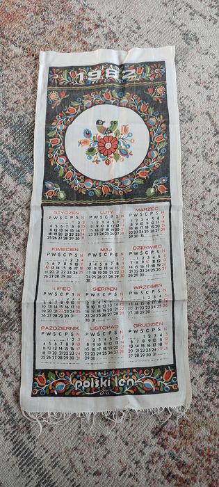 Lniany bieżnik Polski Len 1982 kaszubski wzór kalendarz PRL vintage
