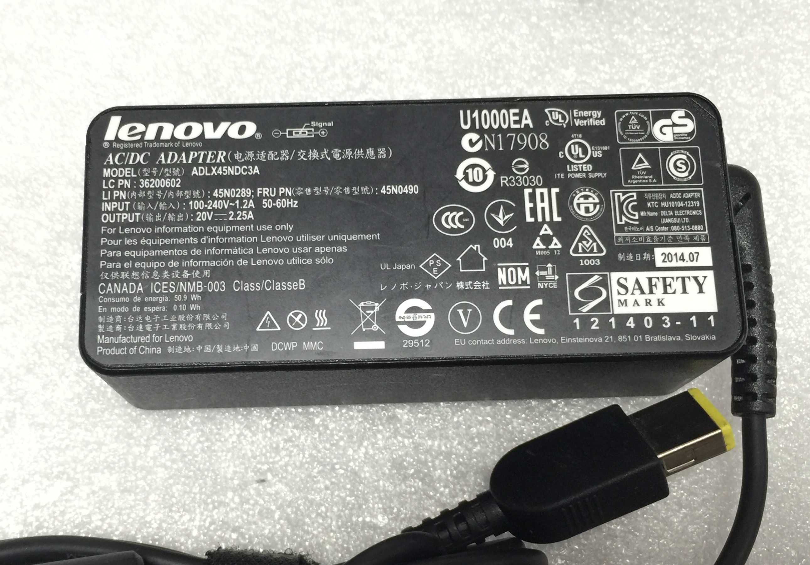 Zasilacz Lenovo 65W Slim Tip+ Kabel Zasilający T470 T450s Yoga 370