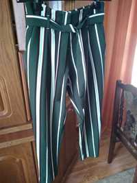 spodnie w paski zielone
