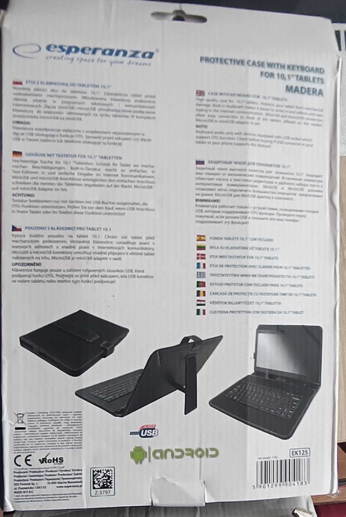 Tablet z klawiaturą w etui i z power bank
