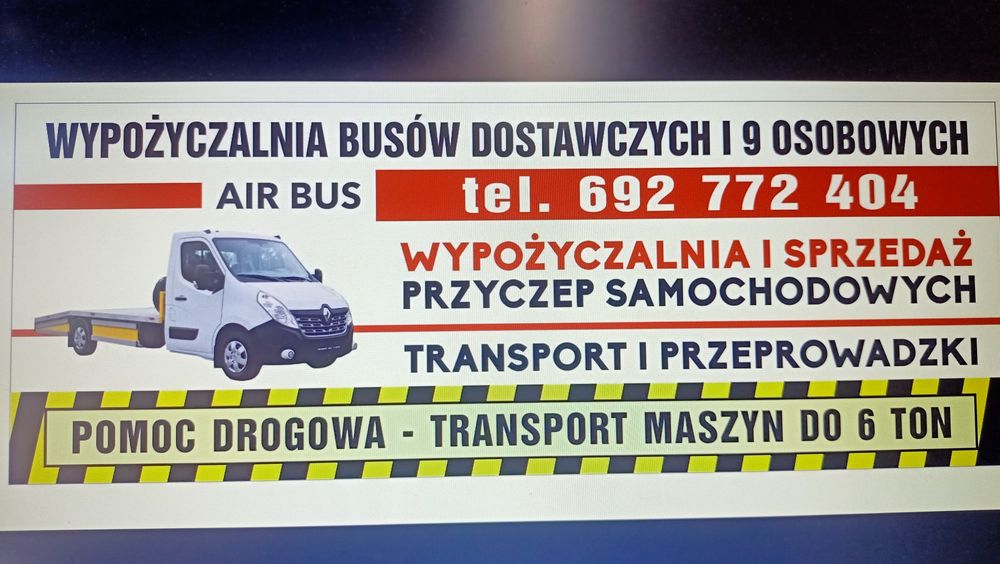 PomocDrogowa AutoLaweta Wynajem Wypożyczalnia BUSÓW 9osób transport