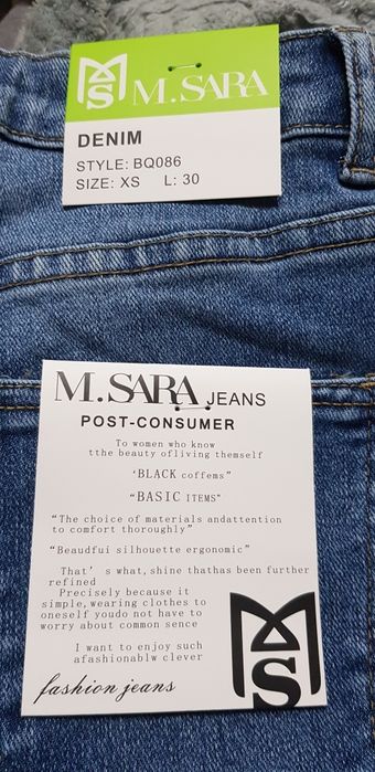 M.sara nowe elastyczne jeansy szwedy z rozcięciami po bokach r.xs