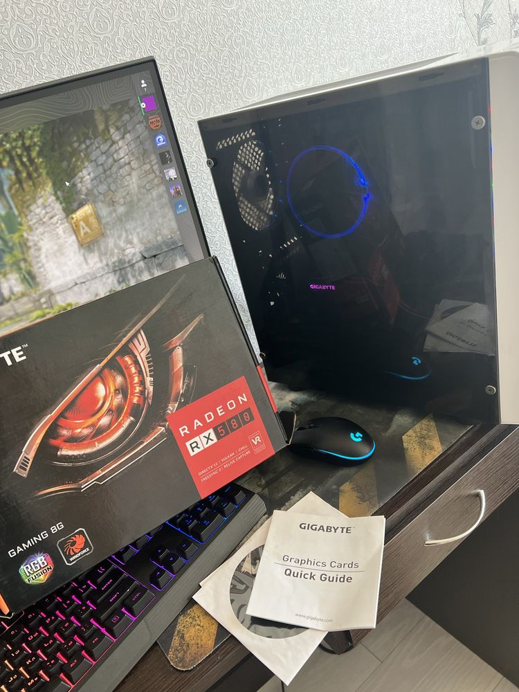 Игровой компьютер пк intel 6ядер amd radeon rx580 8gb ssd озу 16g rgb