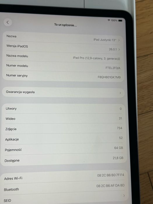 Ipad pro 12.9 3-rd gen. A1876- refub- 64GB wi-fi space gray
