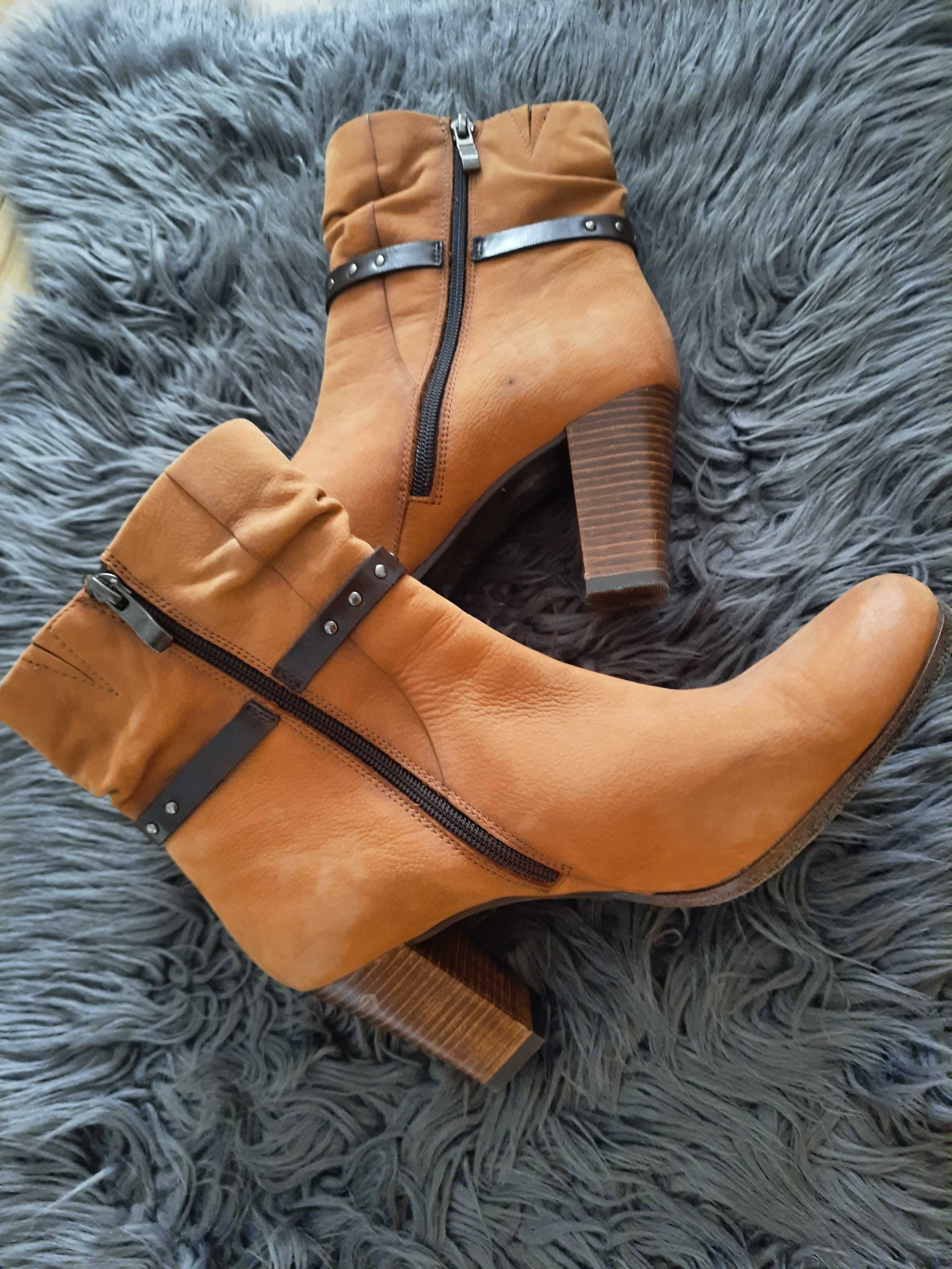 Skórzane botki Leone# buty przejściowe na obcasie r. 41