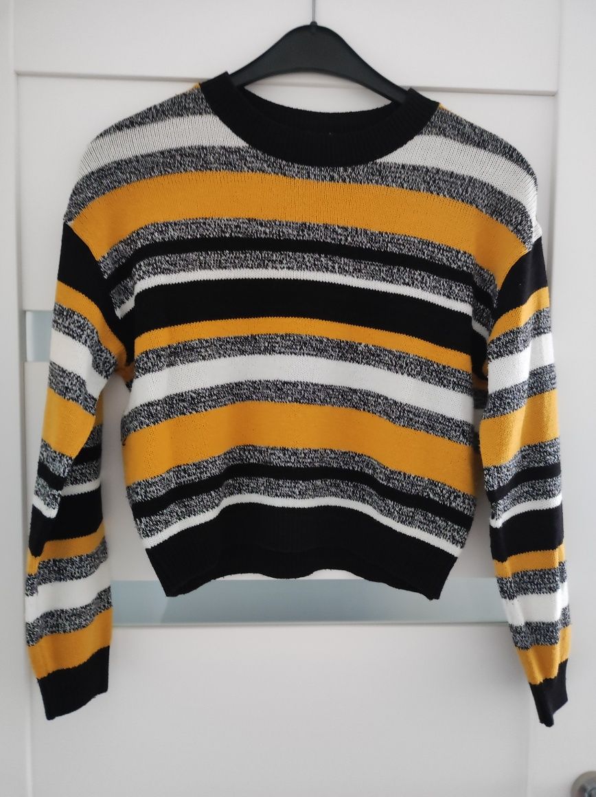 H&M fajny sweter w paski S pomarańczowy
