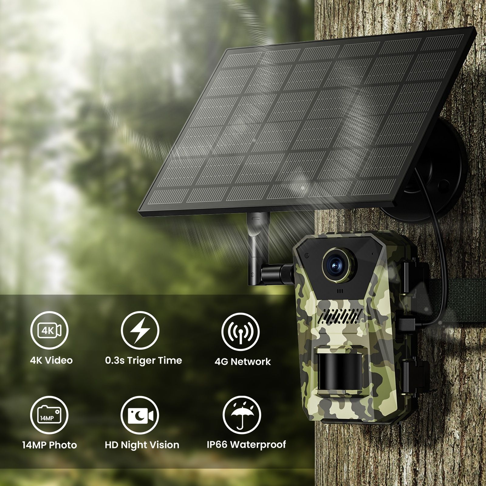Camara Caça Armadilha 4G+ Solar c/APP acesso Remoto ao Vivo/Histórico