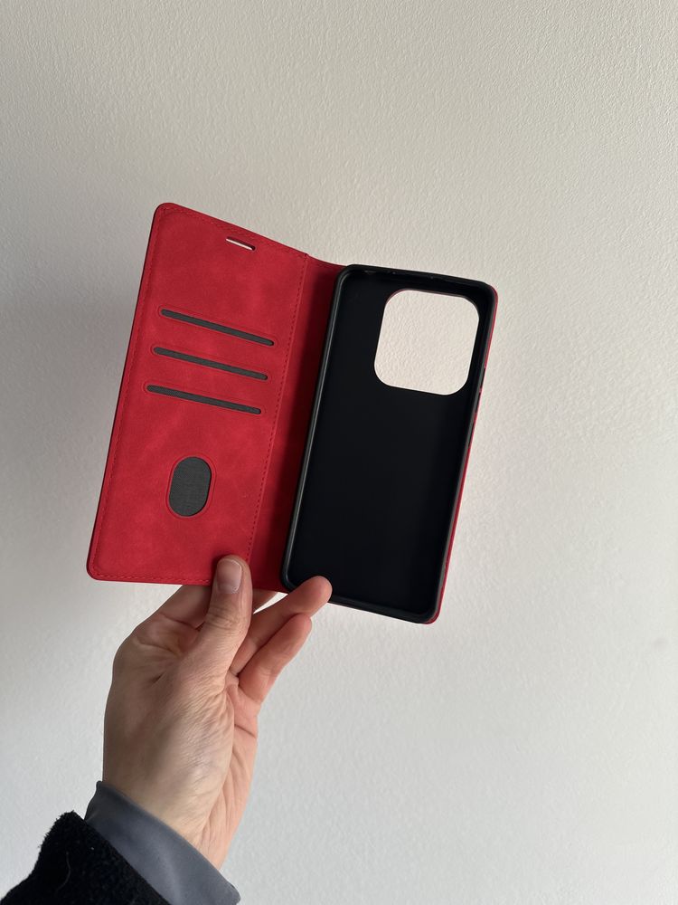 Etui Zamykane czerwone + SZKŁO hartowane do Xiaomi Redmi Note 14 5G