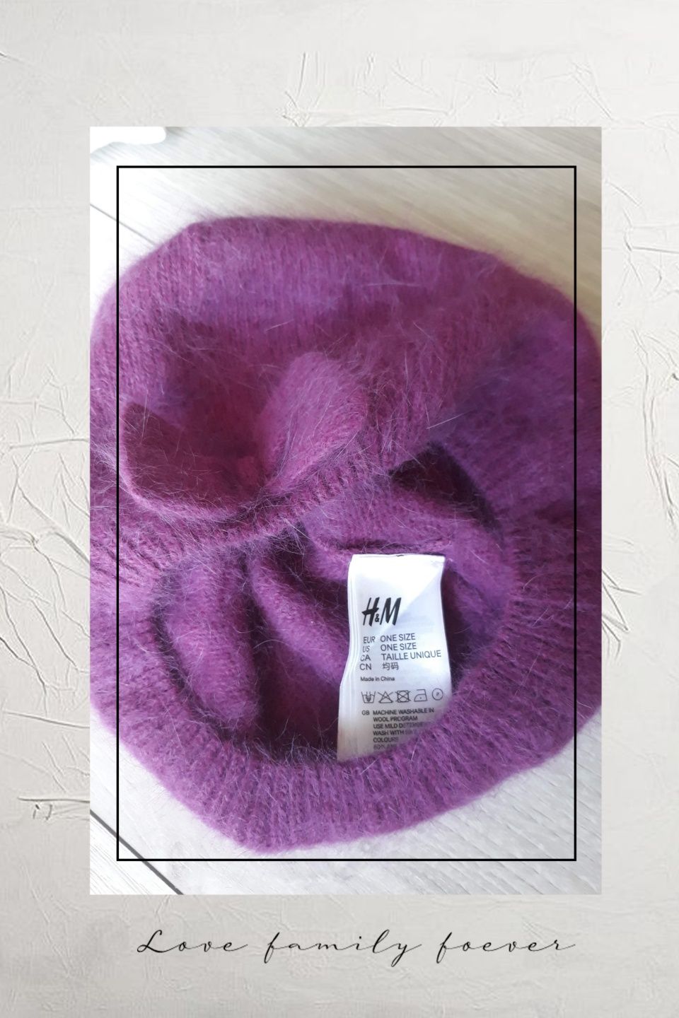 H&M mięciutki beret czapka z angory | fuksja | kokardka | R uniwersaln