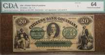 20 Dollars 1800  Obsolete Currency Citizens Bank of Louisia  GDA 64