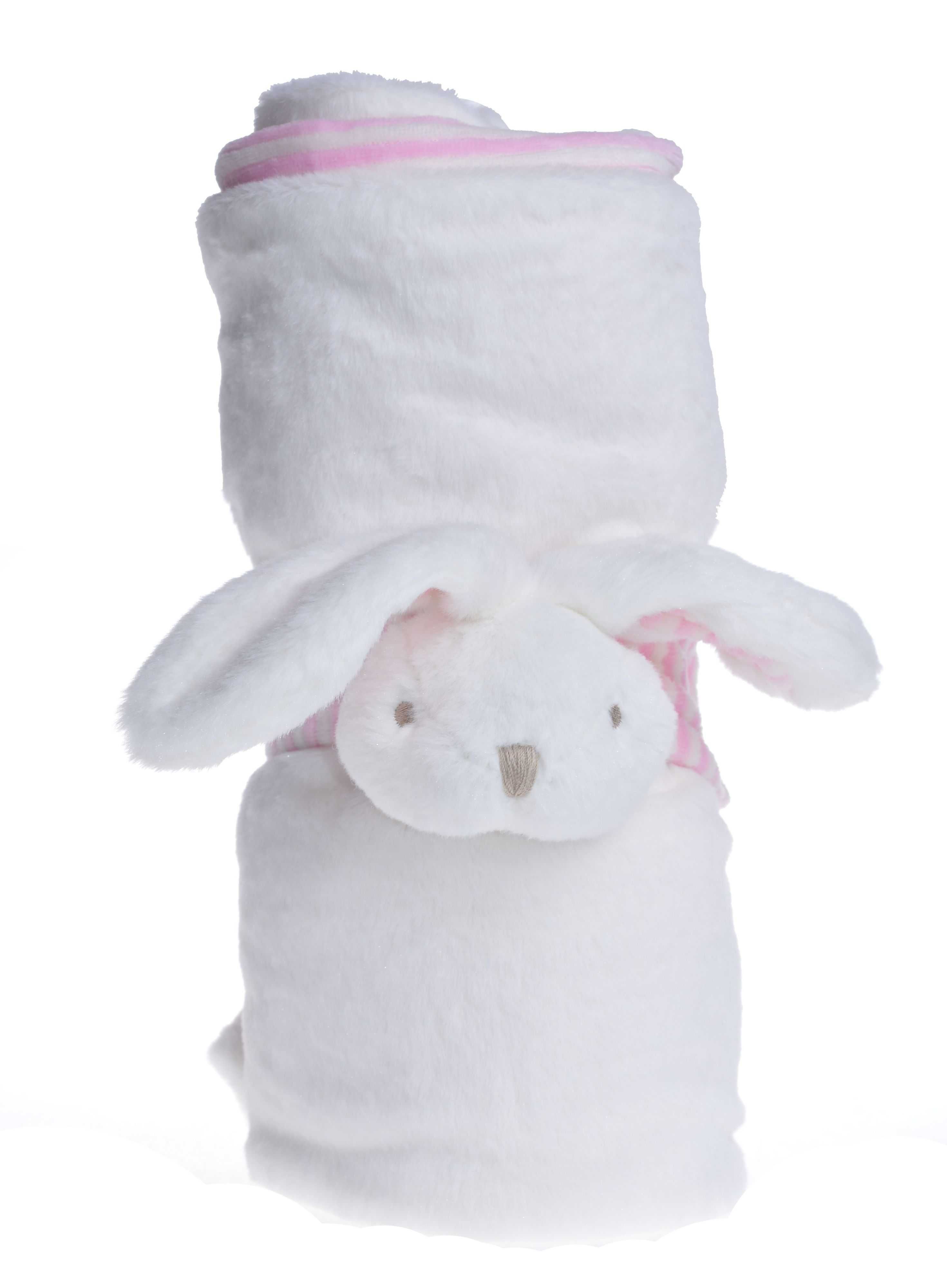Kocyk z króliczkiem biało- różowy
