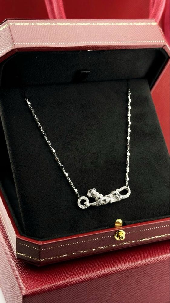 Колье в стиле Cartier PANTHÈRE белое золото с бриллиантами 0.73ct