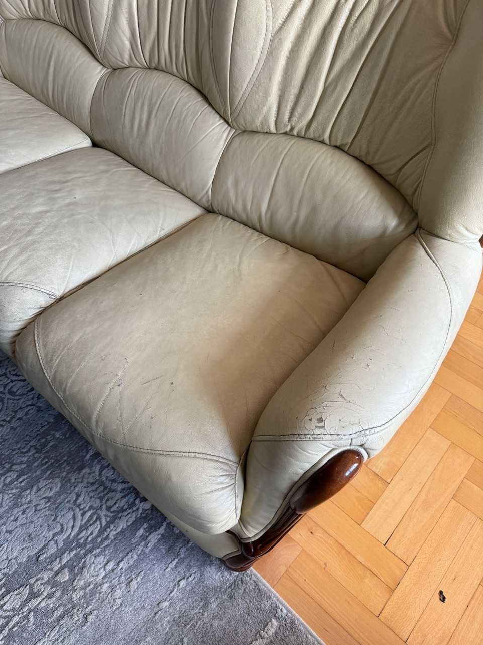 Sofa skóra drewno plus 2 fotele Meble Góralczyk