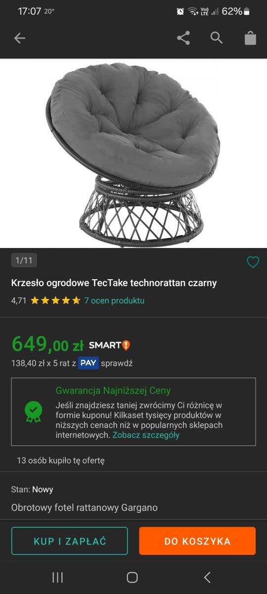 Fotel obrotowy na taras +poduszka