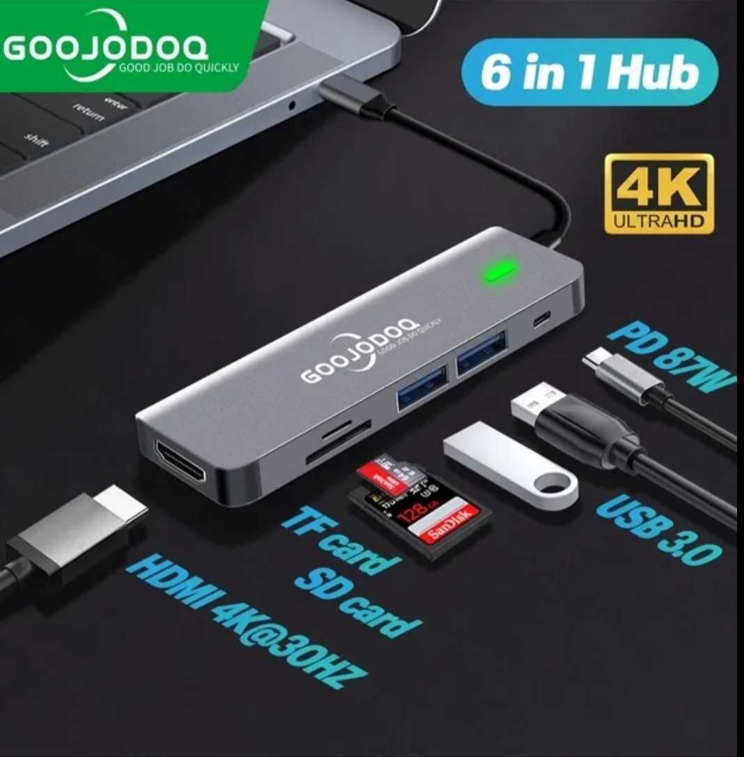 Hub USB 3.0 -  HDMI, Type-c, PD 87W, SD/TF Хаб Кардридер