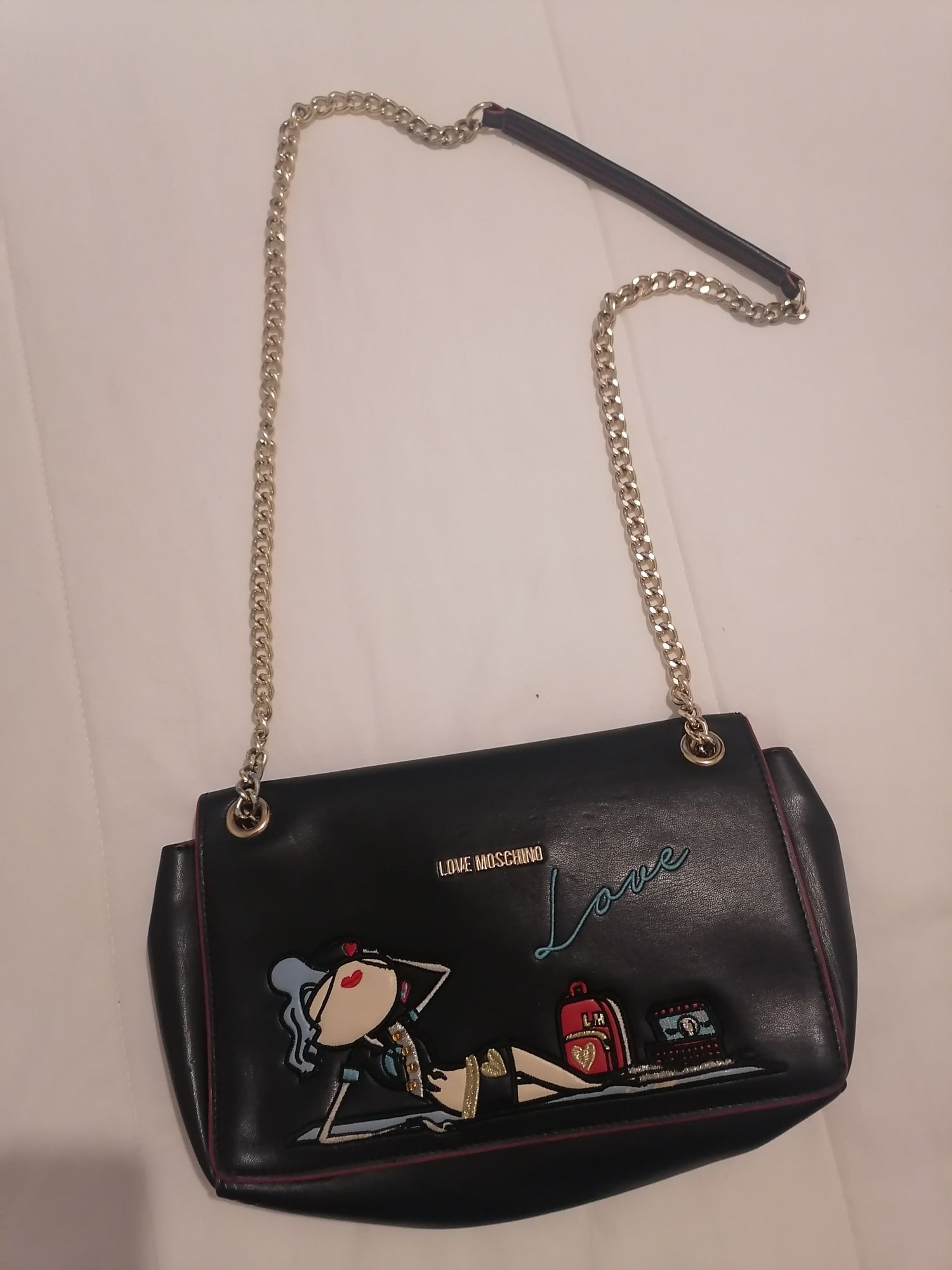 Mala em pele preta Moschino original