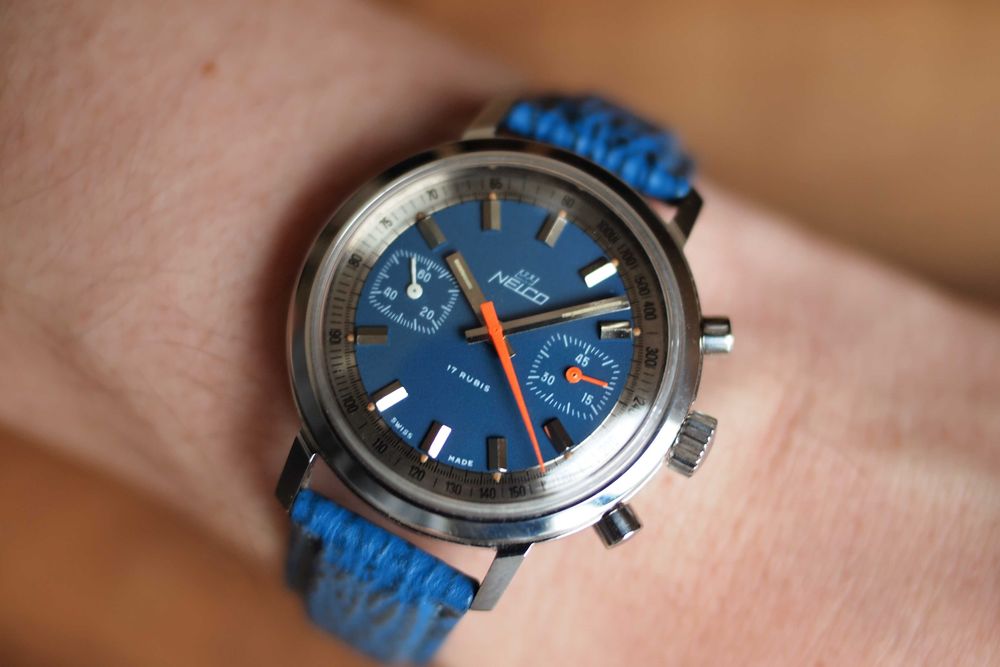 NELCO racing vintage chronograph - stalowa koperta 37,5mm - lata 70-te