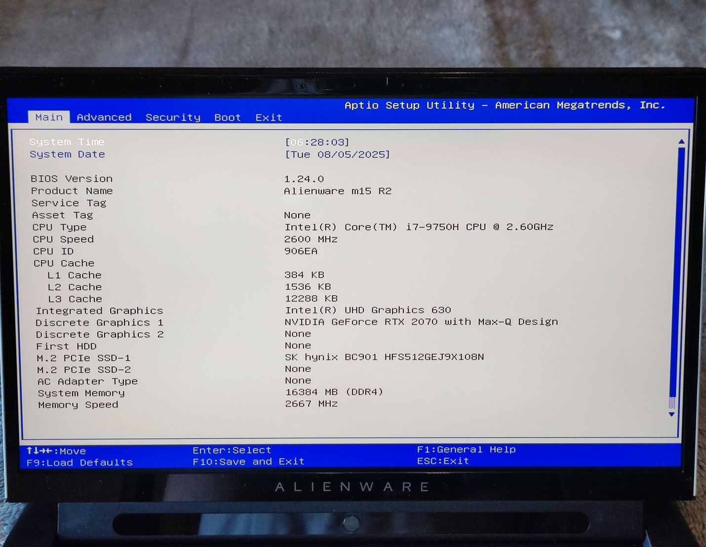 Ноутбук Alienware M15 R2 i7-9750H RTX2070 Max-q 16gb ddr4 512Gb ssd