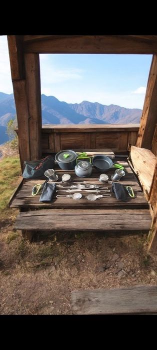 18w1 Zestaw naczyń turystycznych biwakowych garnek patelnia czajnik