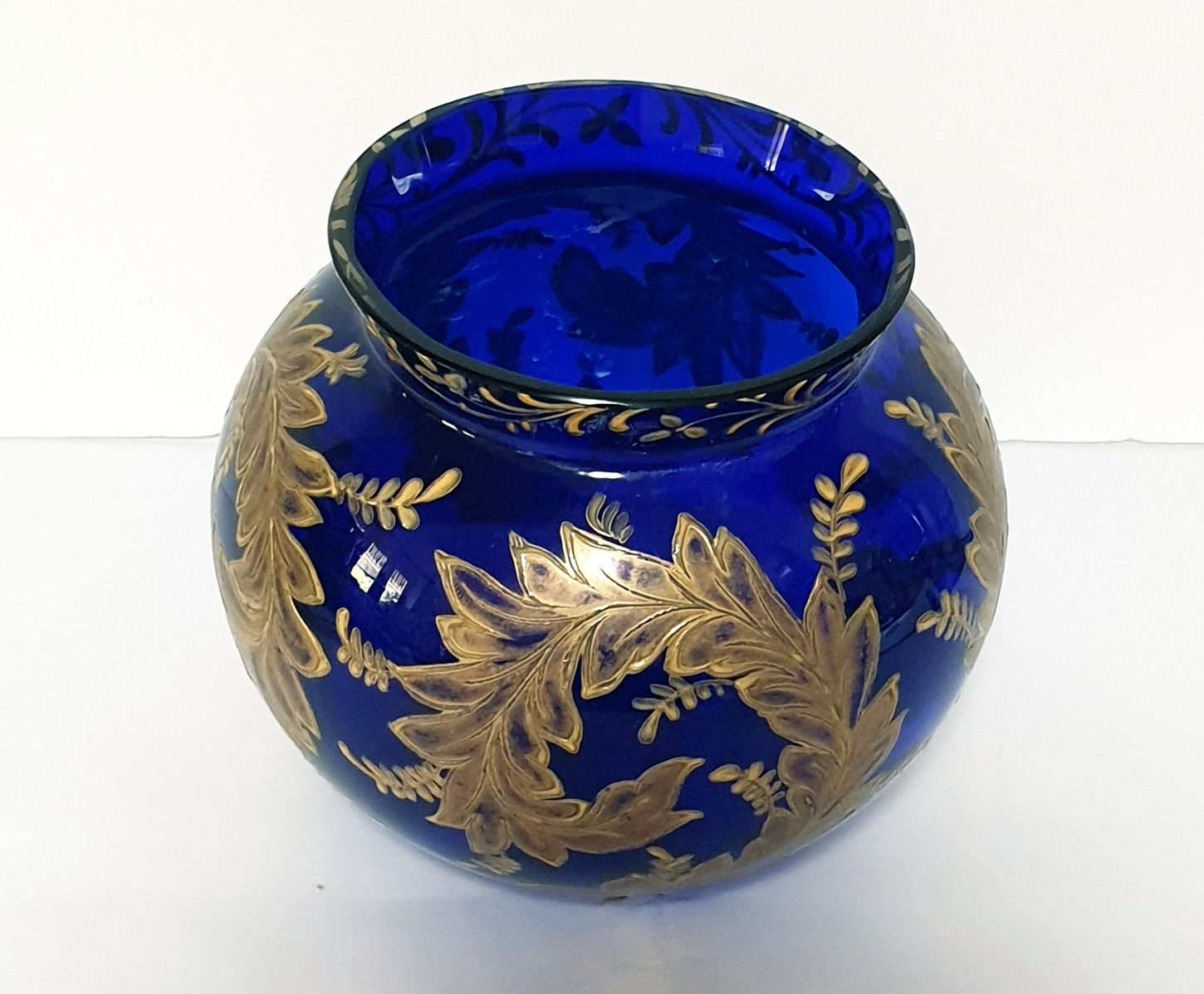Lindissima antiga jarra em vidro azul cobalto dourada à mão-Sec XIX