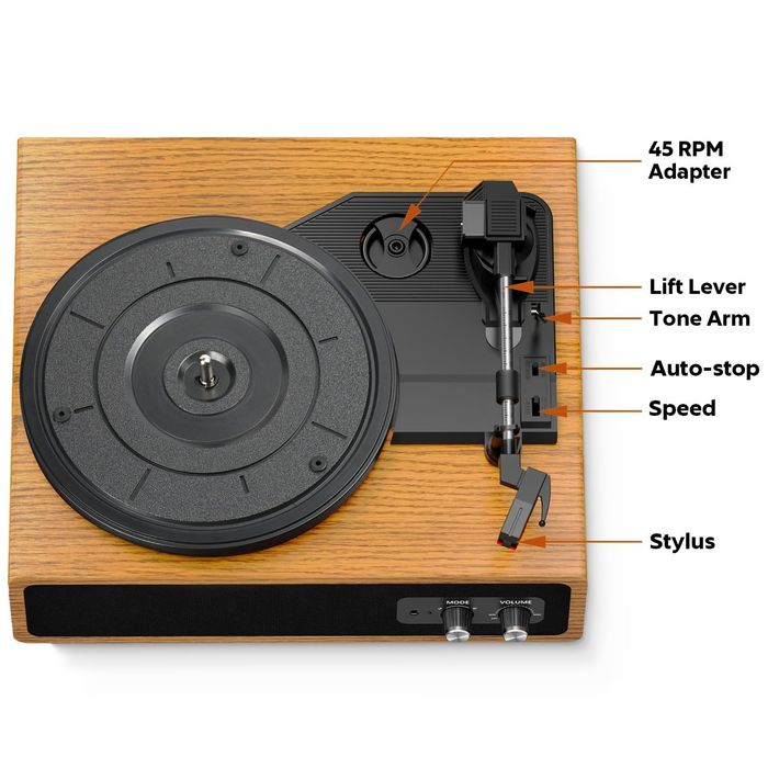 Gramofon Anesky, zabytkowy gramofon Bluetooth z 3 prędkościami A7