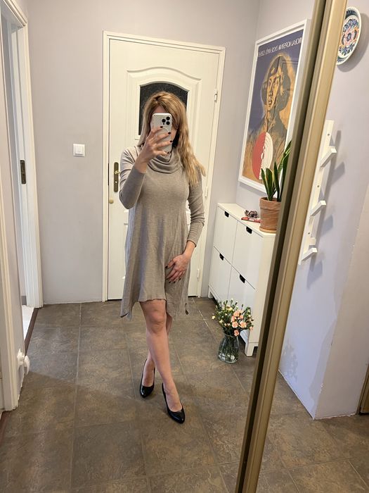 Wiskoza kaszmit sukienka tunika golf uniwersalna beżowa