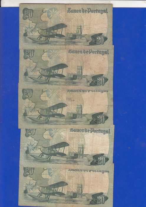 5X Notas Portugal 20 escudos 1978