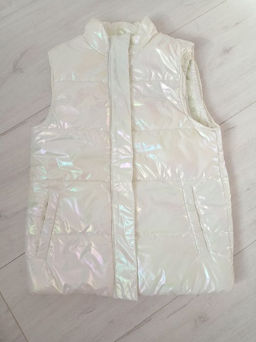 Kamizelka 164 Reserved perłowa holo błyszcząca jak nowa kremowa biała