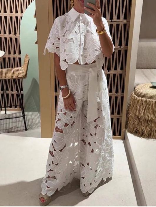 Святковий нарядний костюм мереживо, кружево штани палаццо