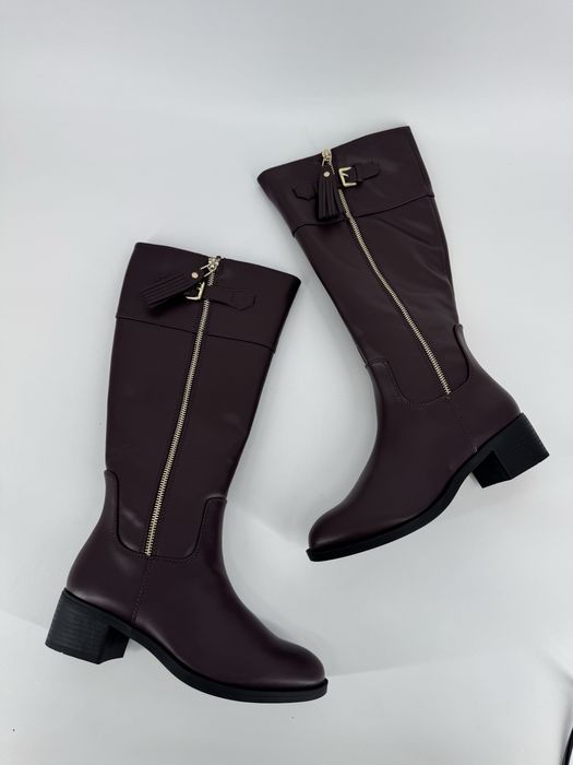 buty do kolan botki kozaki wysokie burgundowe bordowe na jesień 38