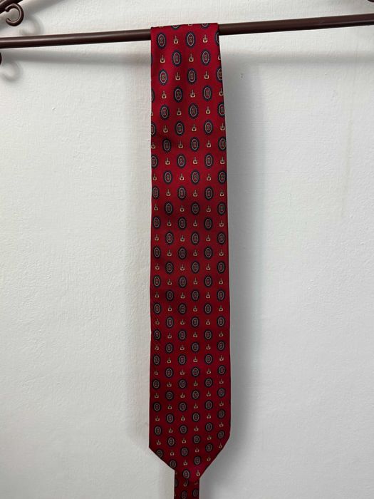 Krawat jedwabny jedwab silk tie czerwony we wzory