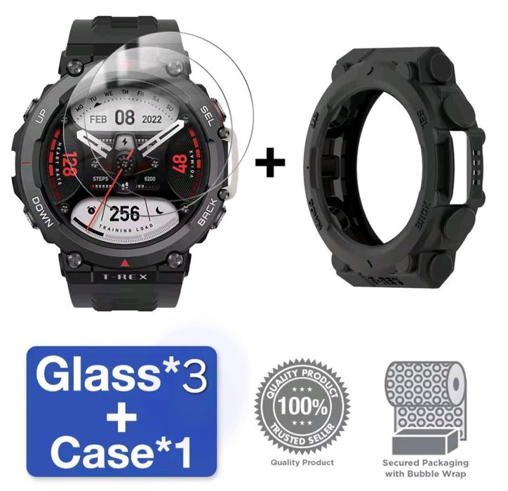 Три захисних скла + бампер для Amazfit T-Rex 2