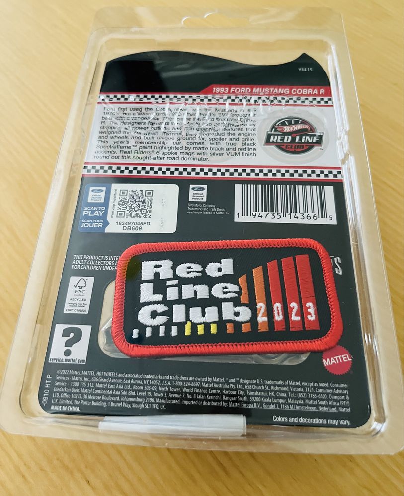 Hot Wheels 1993 Ford Mustang Cobra R RLC Red Line Club premium