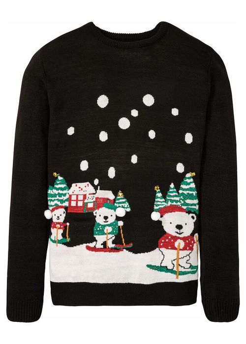 B.P.C sweter męski czarny w świąteczny wzór z dzwoneczkami M.