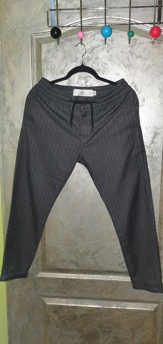 Spodnie Topman Skinny Pinstripe Drawstring | Szare w Prążki 30M/L