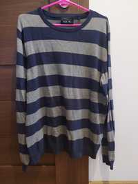 Sweter w paski szaro-granatowy xl