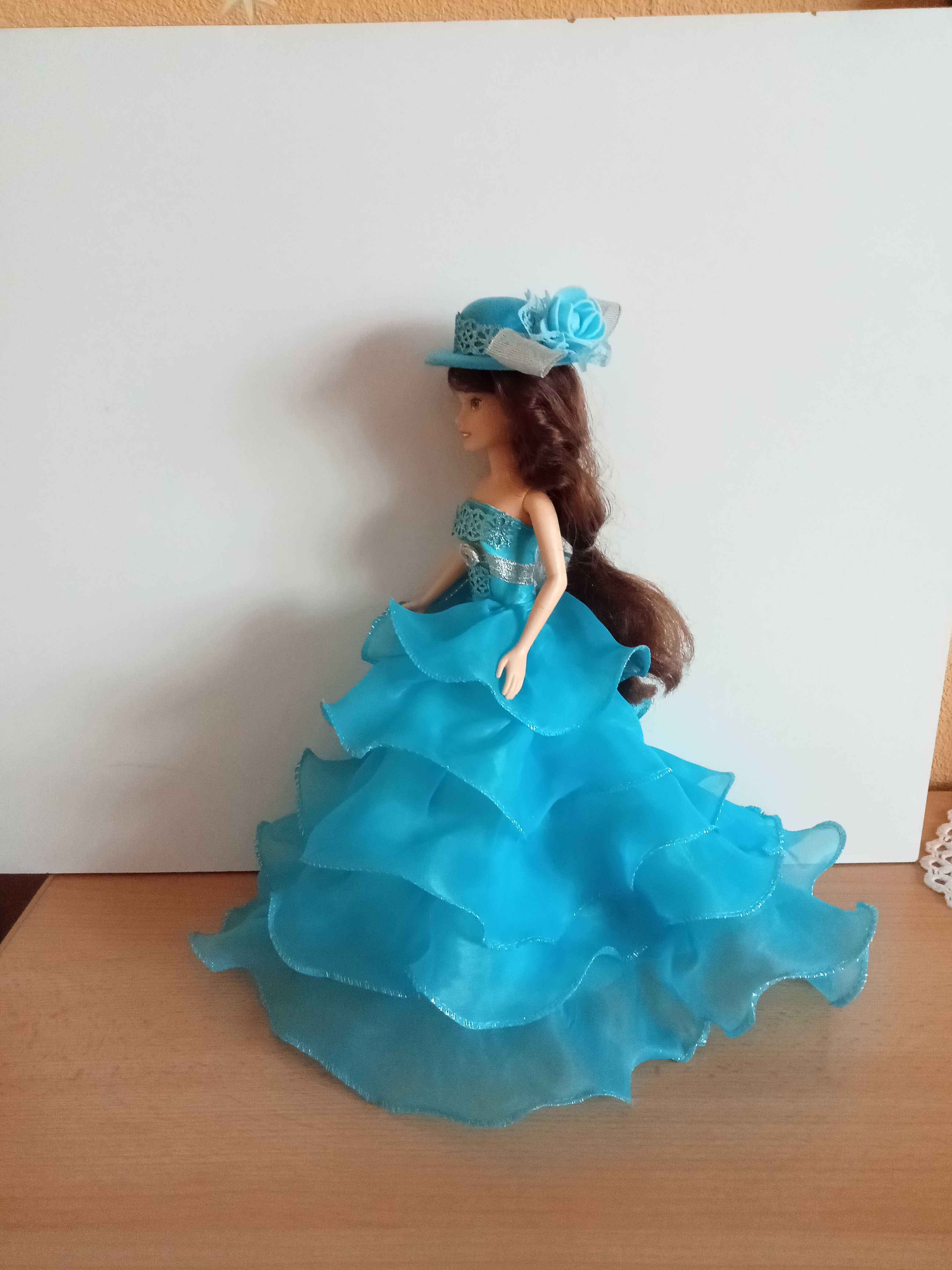 Suknia dla lalki barbie i kapelusz, piękna balowa dla księżniczki