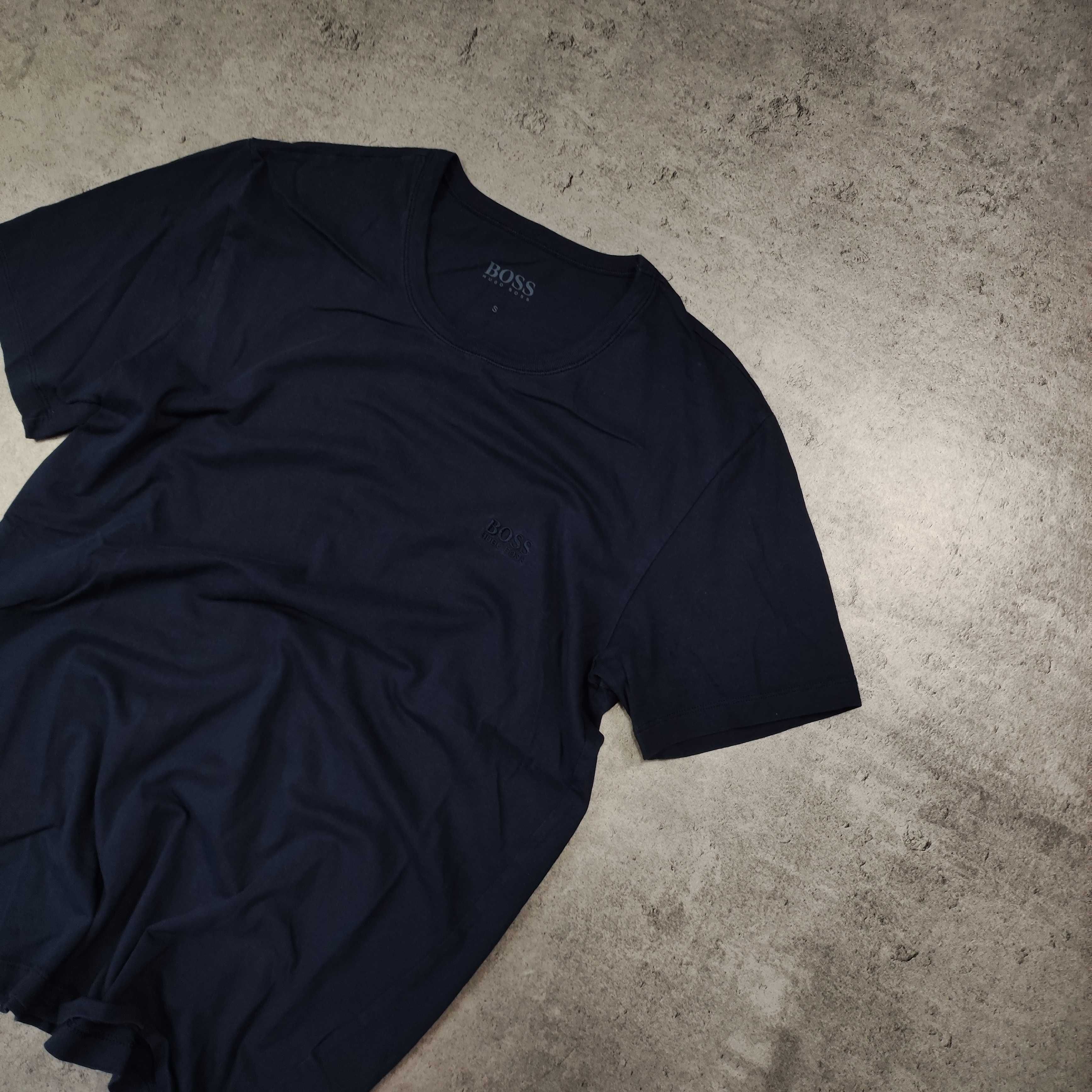 MĘSKA PREMIUM Granatowa Koszulka Bawełna Lekka Basic Hugo Boss Logo