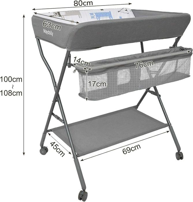 Maydolly Przenośny, składany przewijak na kółkach 80x63x105cm szary