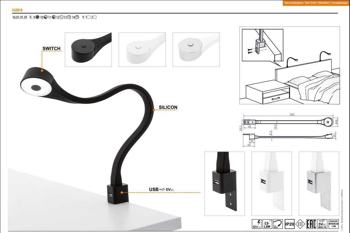 Łóżko Młodzieżowe CADIZ -80/90/100/110x200- Z pojemnikiem + lampka USB