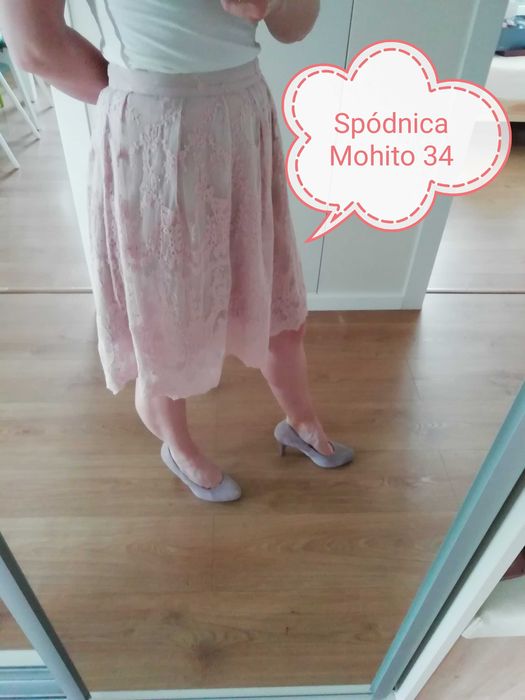 Spódnica Mohito Xs 34 koronkowa pudrowy róż