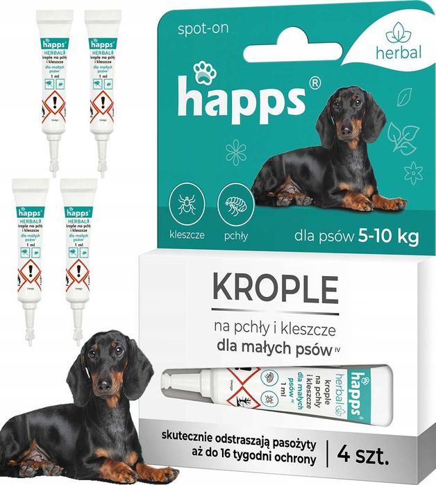 HAPPS Herbal - krople na pchły i kleszcze dla małych psów do 10kg 4szt