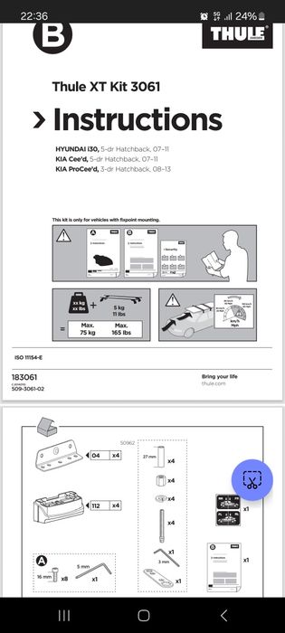 Thule kit para barras de tejadilho (várias  referências)