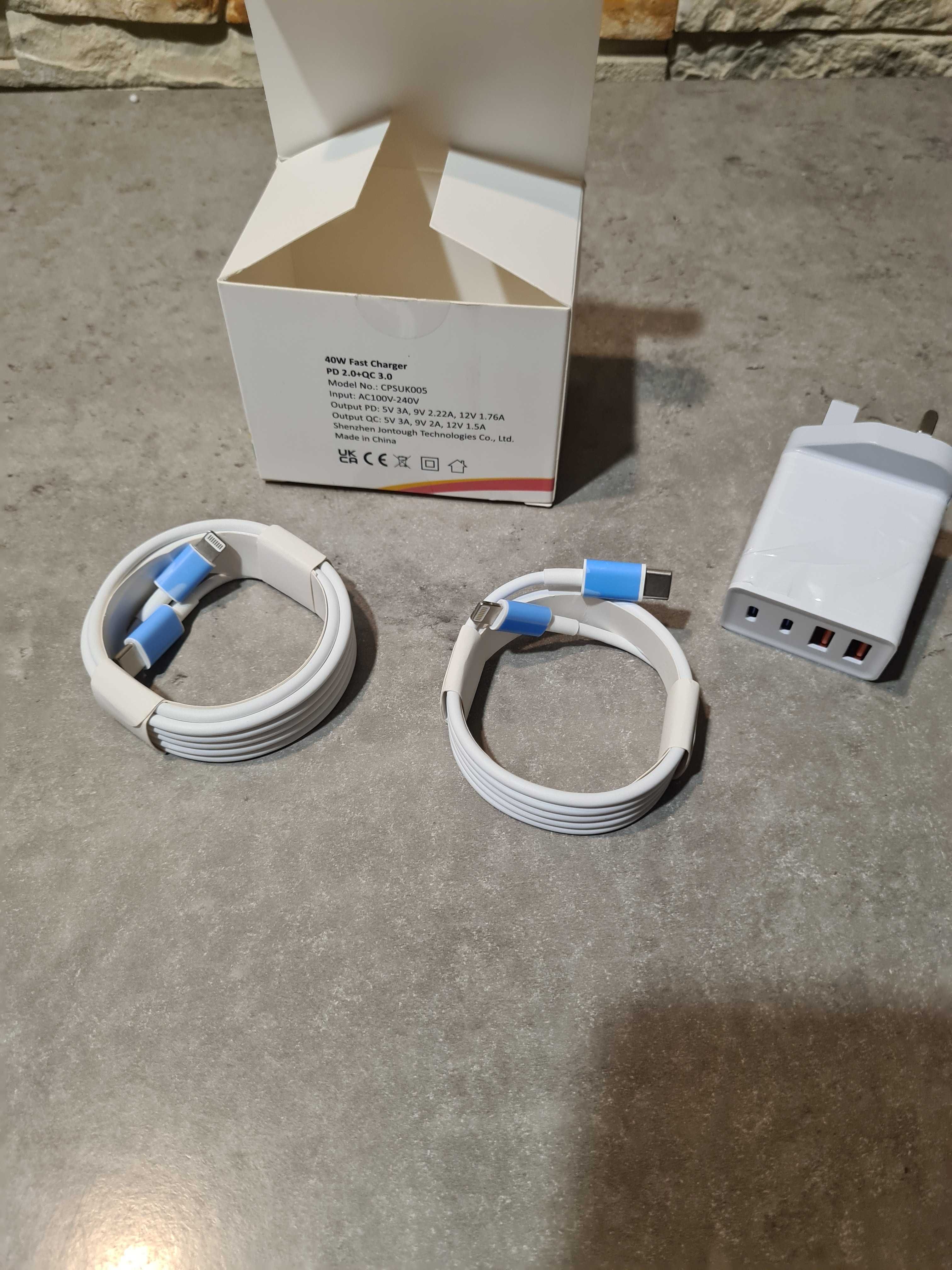 ładowarka brytyjska 40w Szybkiego ładowania + 2 przewody do Apple