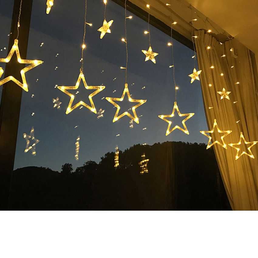 KURTYNA LED Gwiazdy Wiszące LAMPKI Choinkowe 138 LED GIRLANDA Sople